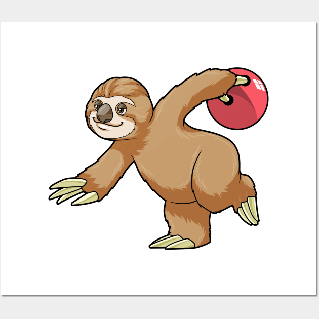 Sloth at Bowling with Bowling ball Wall Art by Markus Schnabel